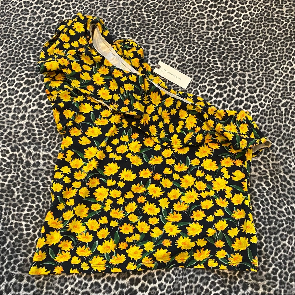 Anthropologie Maeve One-Shoulder Ruffled Top NWT Medium Floral Yellow Flowers - Picture 8 of 11